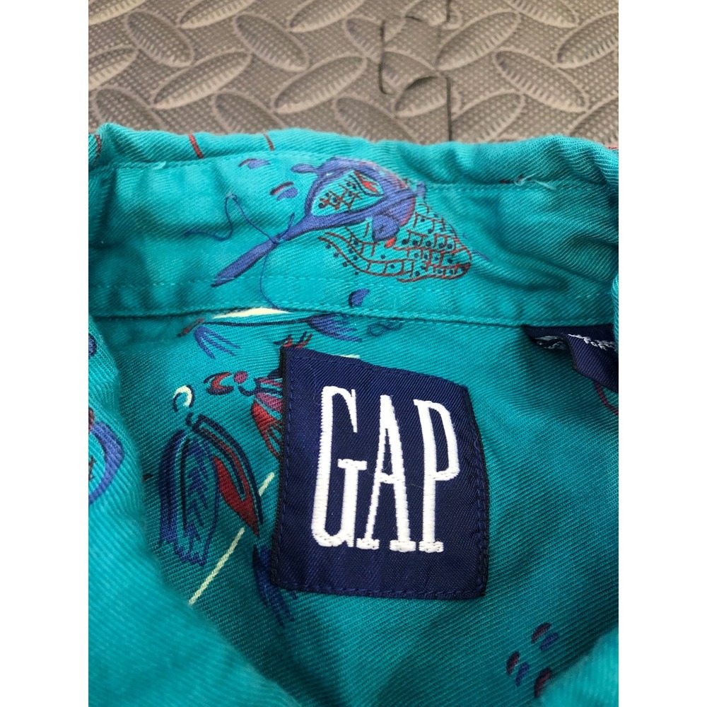 Gap Button Down Shirt‎ Mens XL Teal Vintage Fly Fishing Print Cotton Long Sleeve - Picture 3 of 9